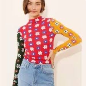 Urban Outfitters Multicolor Daisy Patchwork Long Sleeve Top - Red, Yellow, Green